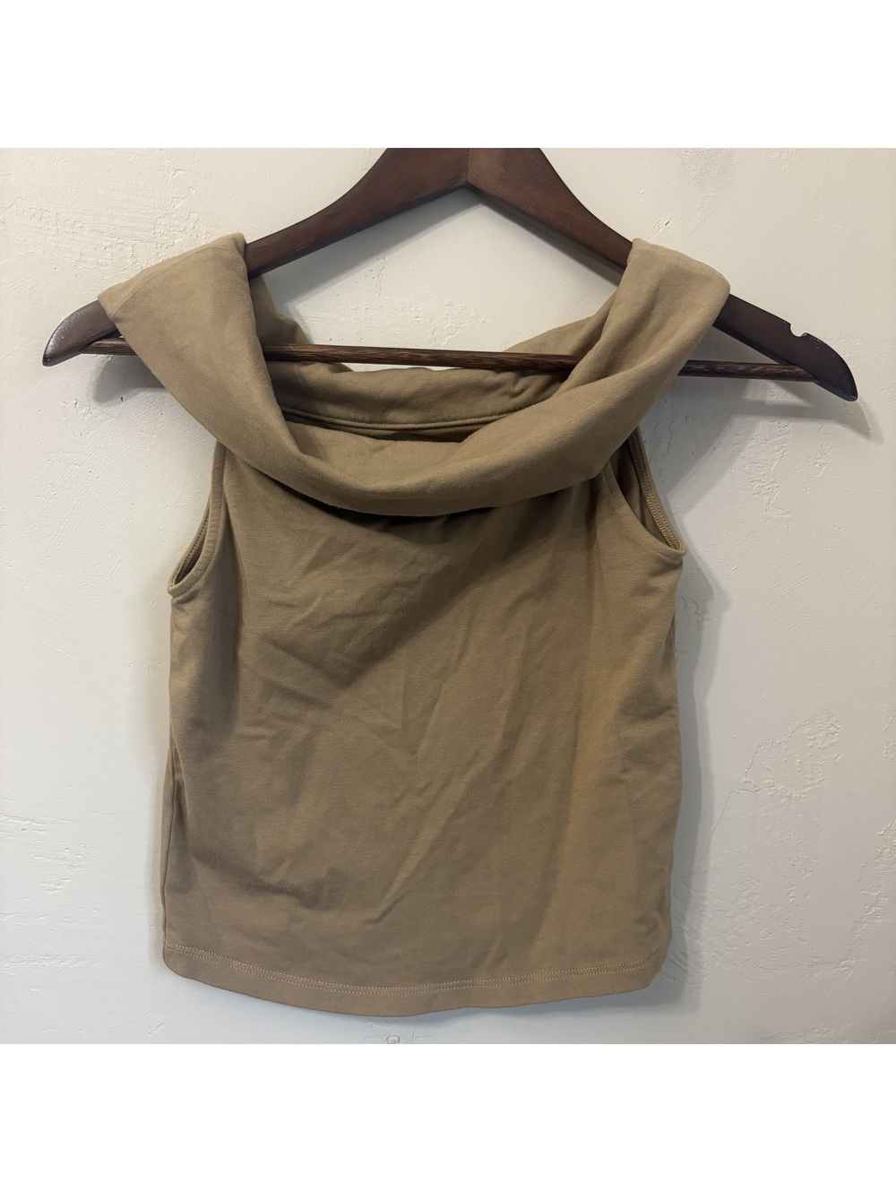 Aerie Small Off The Shoulder Cowl Neck Tank Top Tan Beige Camel Sleeveless
